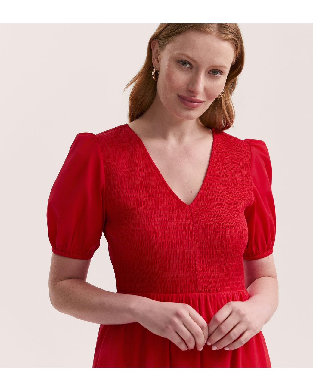Finery London Red Jamilla Cotton Midi Dress
