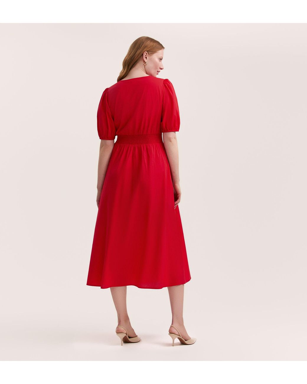 Finery London Red Addison Cotton Midi Tea Dress