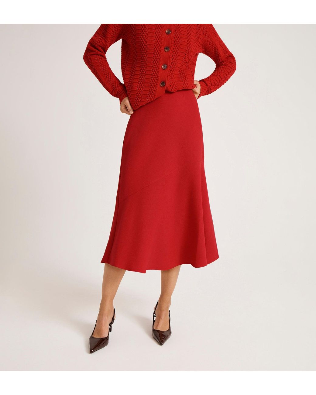 Finery London Red Gracie Rich Crepe Midi Skirt