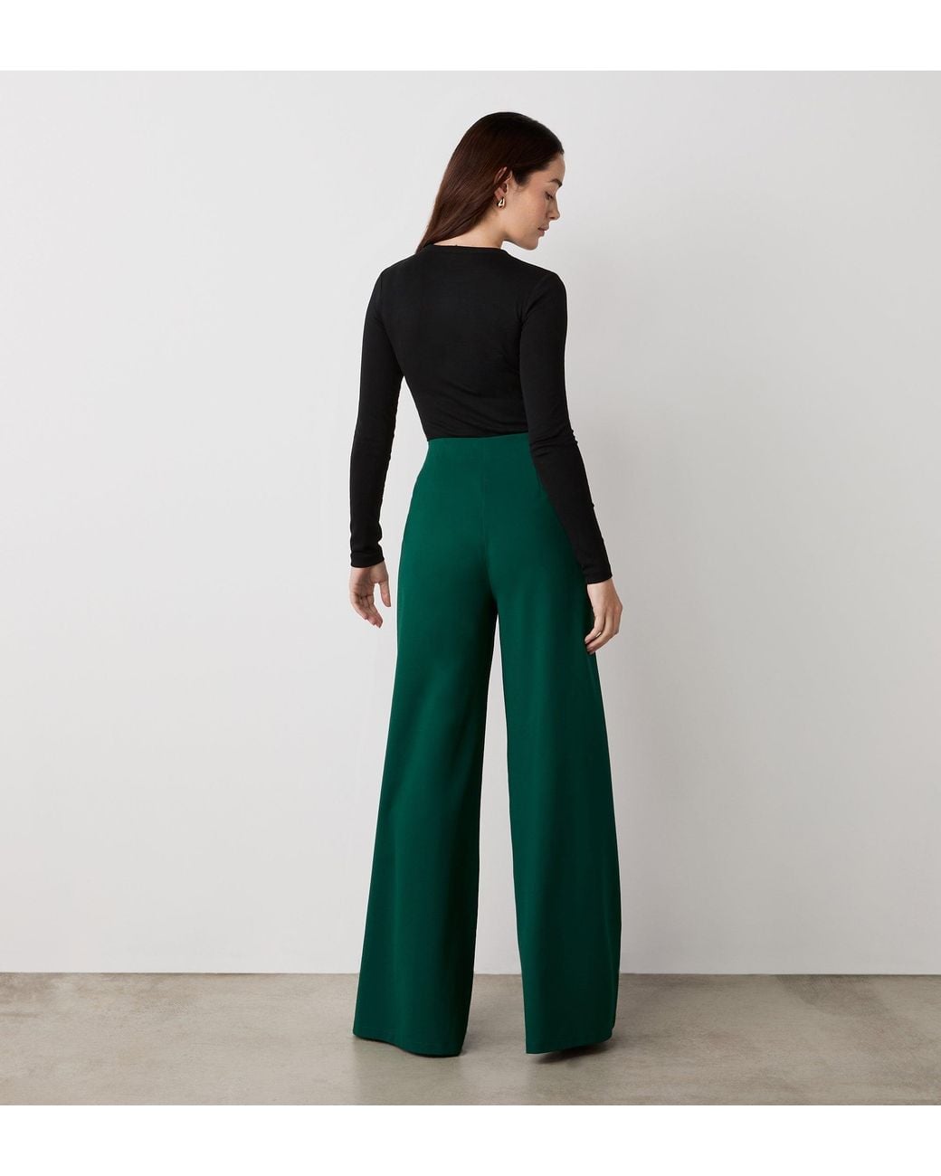 Finery London Green Matilda Ponte Jersey Wide Leg Trousers