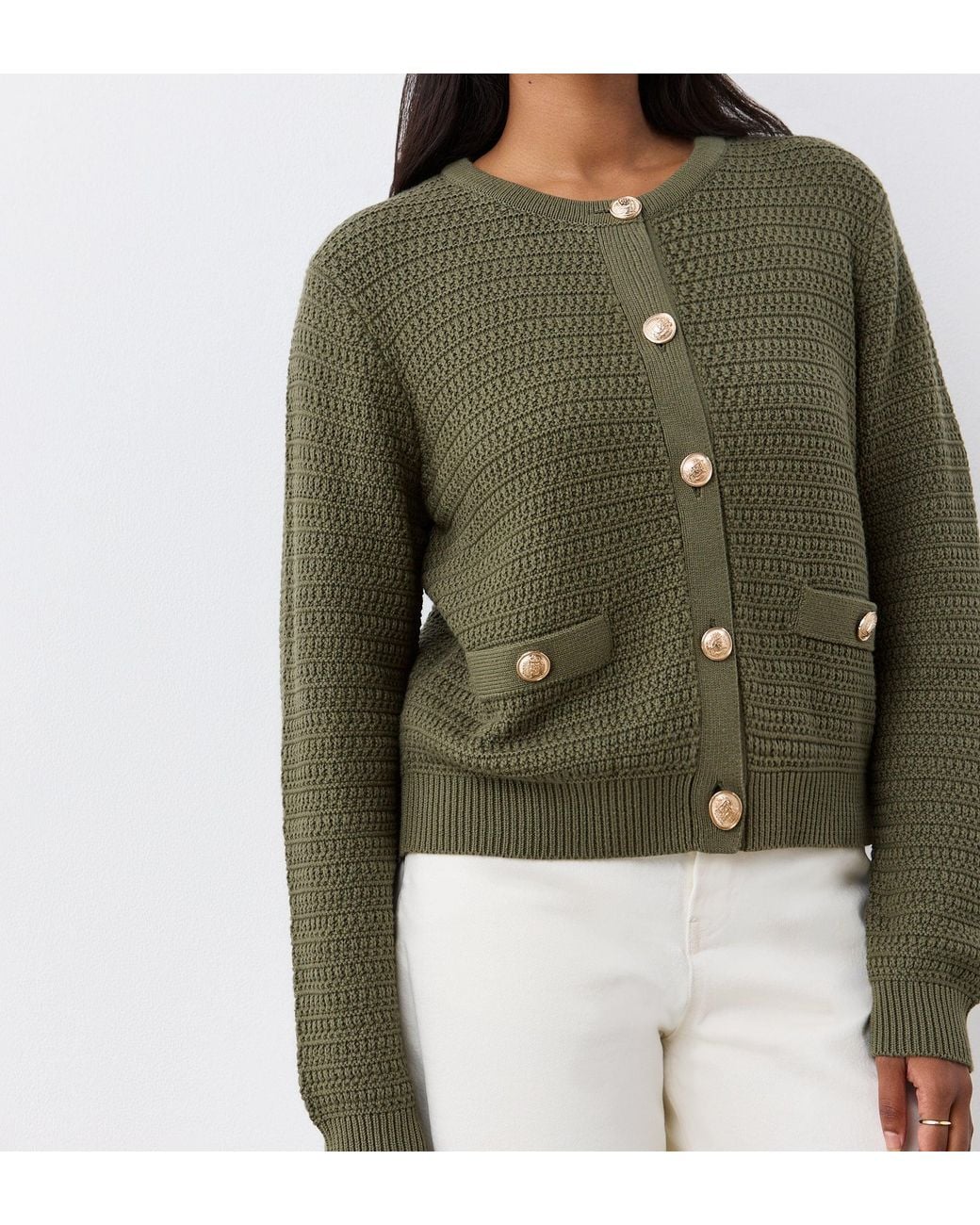 Finery London Green Saskia Button Up Cotton Cardigan