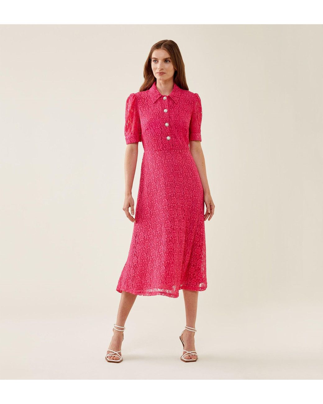 Finery London Pink Fatima Lace Midi Dress
