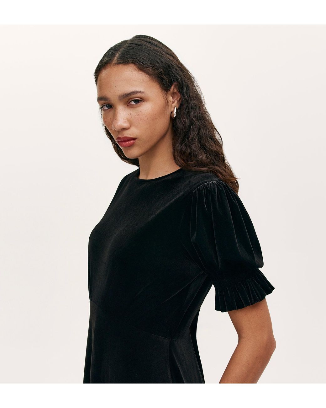 Finery London Black Mela Velvet Midi Tea Dress