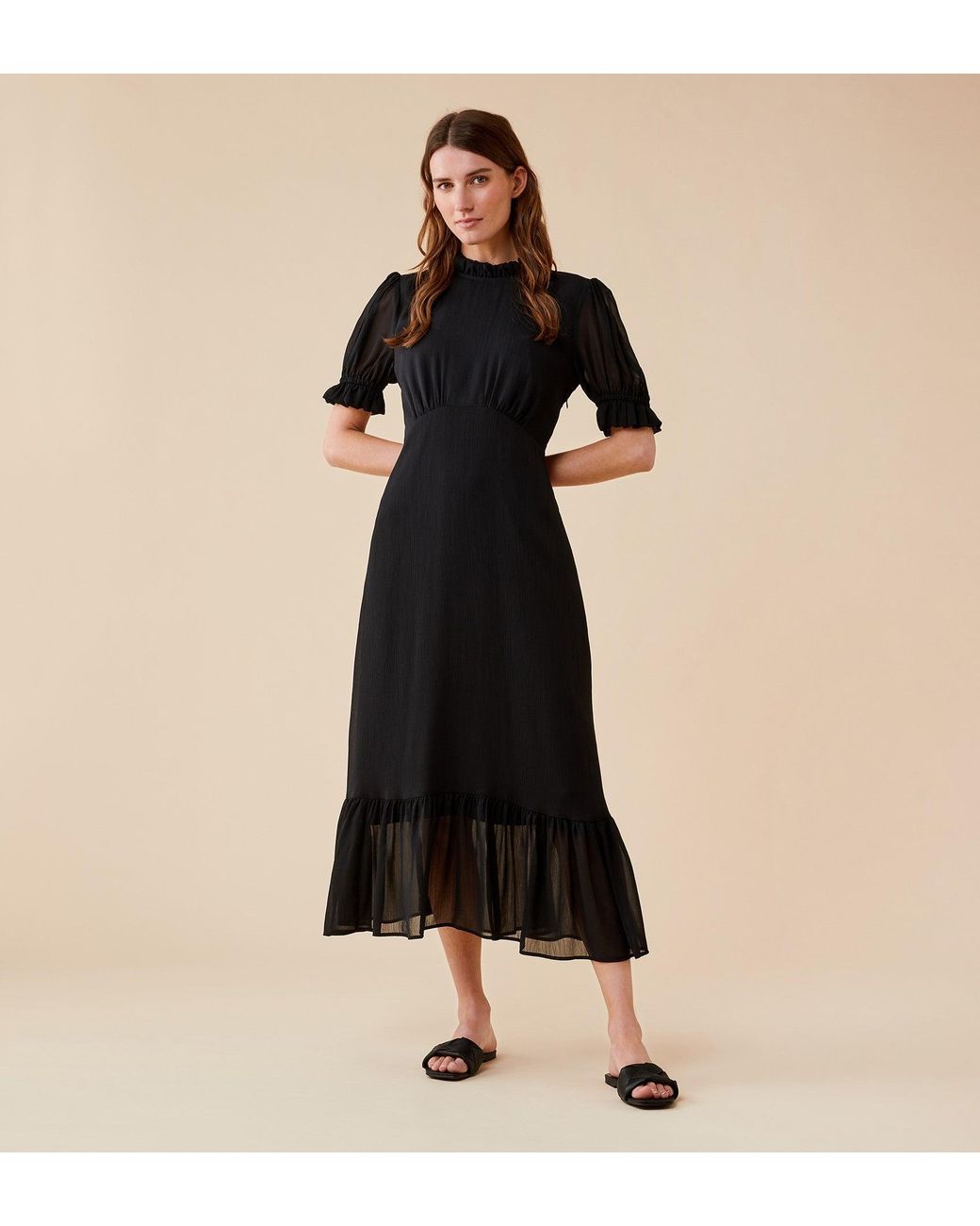 Finery London Black Camille Chiffon Midi Dress