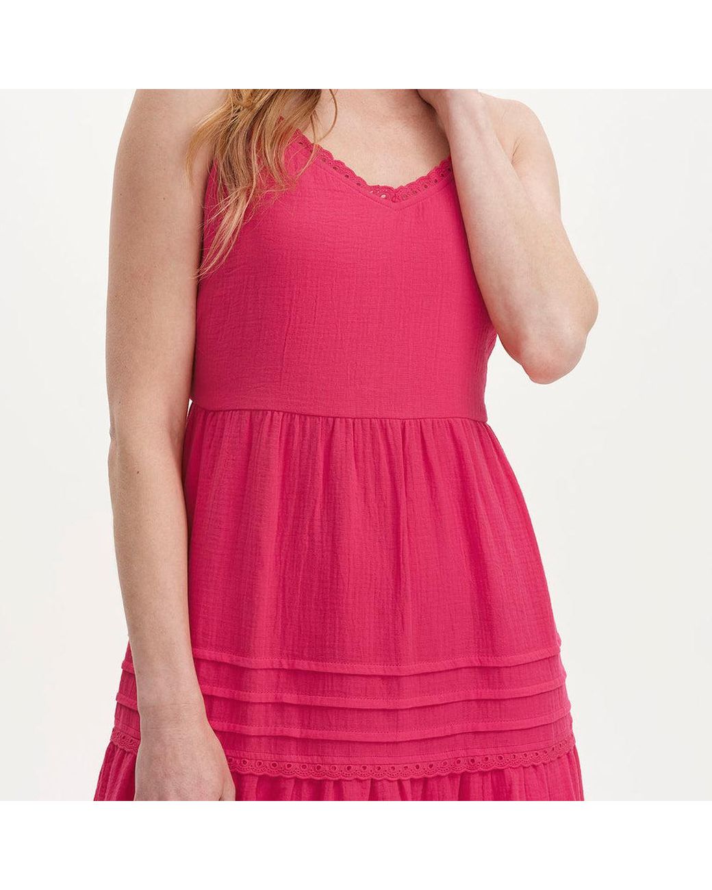 Finery London Hazel Cotton Lace Trim Tiered Midi Dress