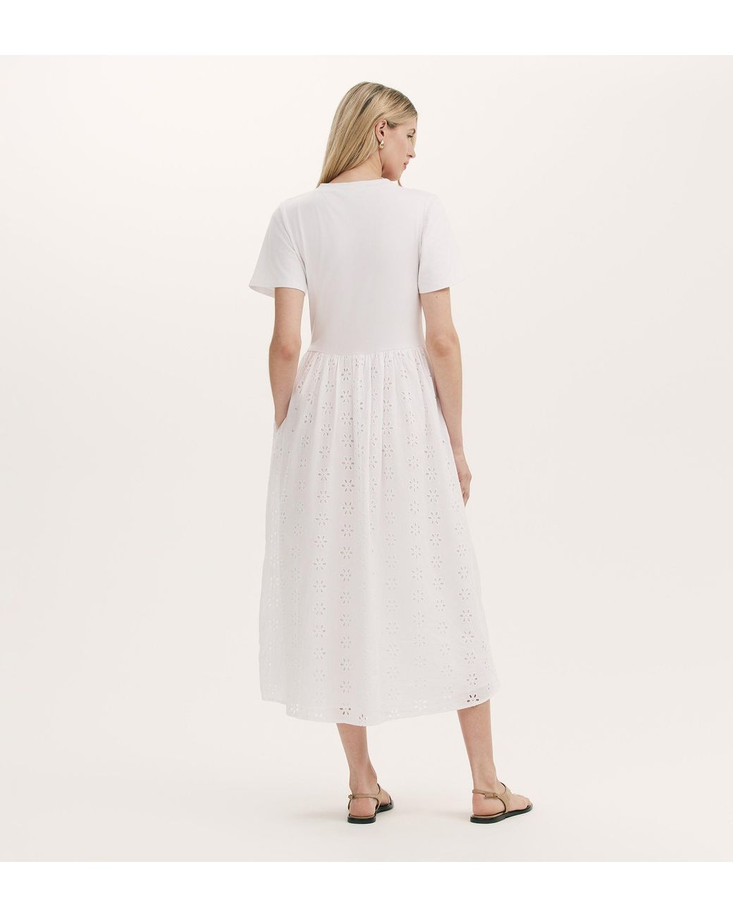 Finery London Pink Brea Cotton Broderie Midi T-Shirt Dress
