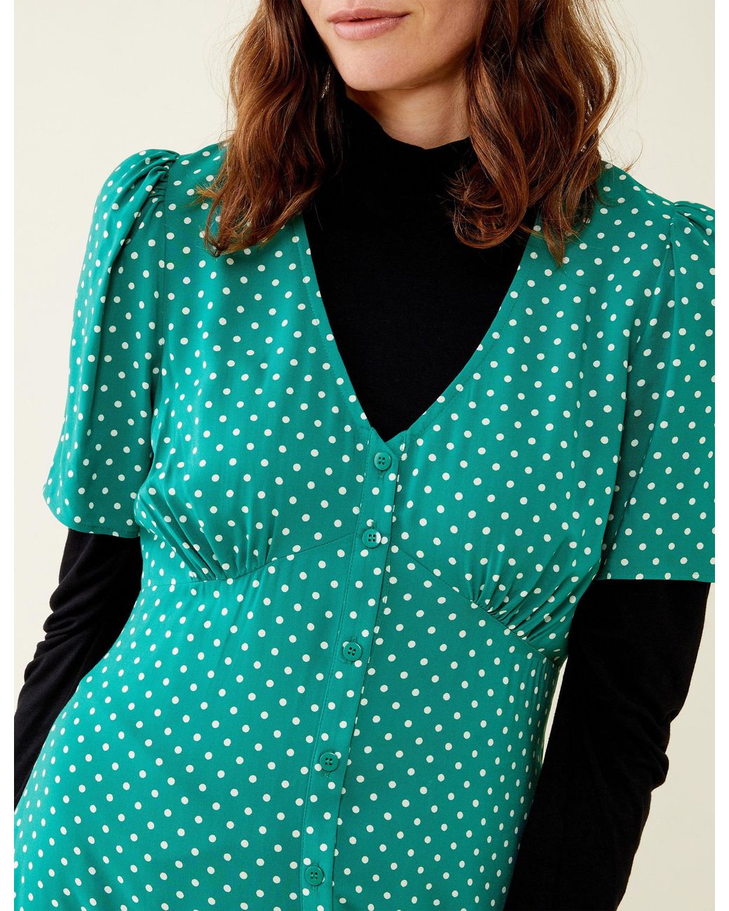 Finery London Green Mala Polka Dot Knee Length Dress