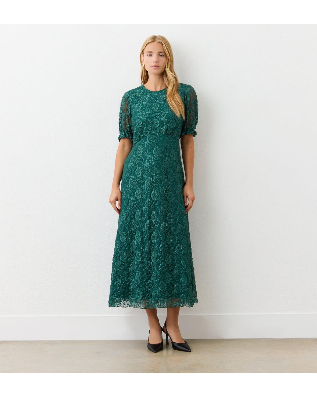 Finery London Green Mela Lace Midi Dress
