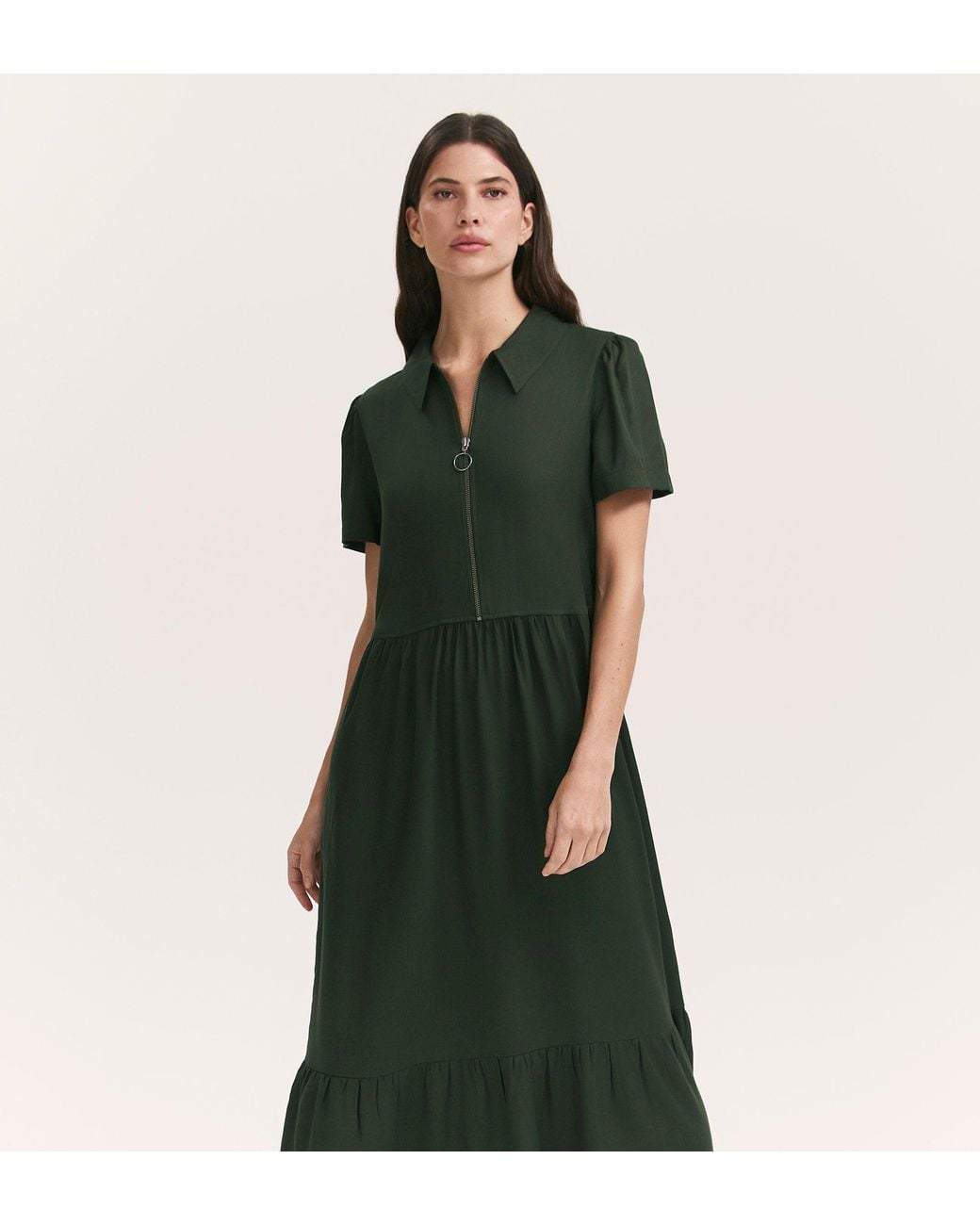 Finery London Green Orion Zip Front Midi Shirt Dress