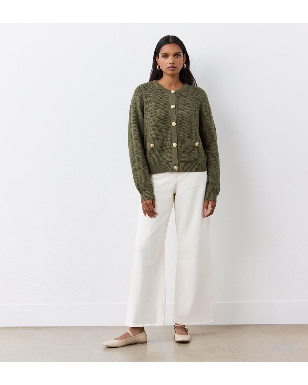 Finery London Green Saskia Button Up Cotton Cardigan