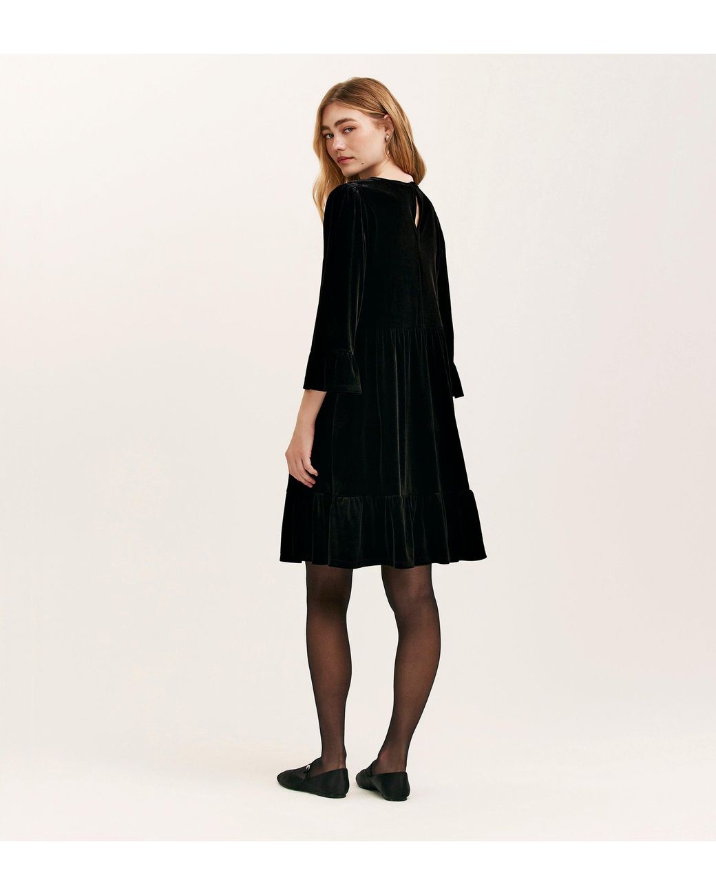Finery London Black Camie Velvet Short Tiered Dress