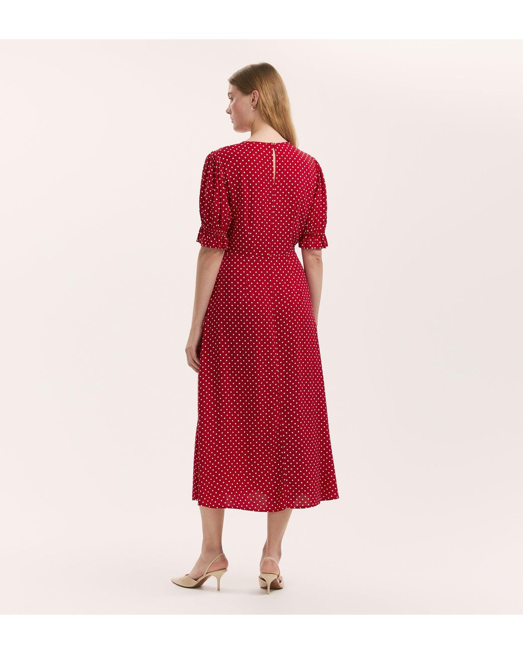 Finery London Red Mela Polka Dot Midi Tea Dress