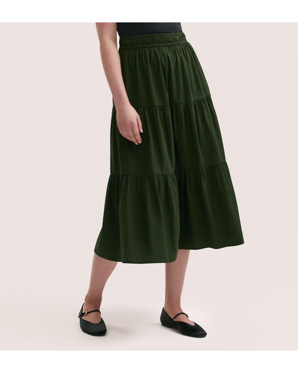 Finery London Green Harleen Cotton Midi Skirt
