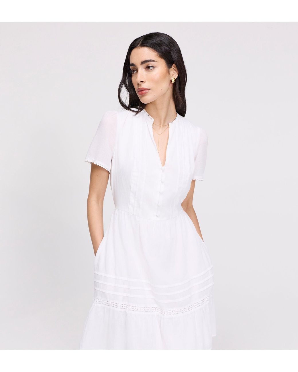 Finery London White Dakota Cotton Lace Tiered Short Dress