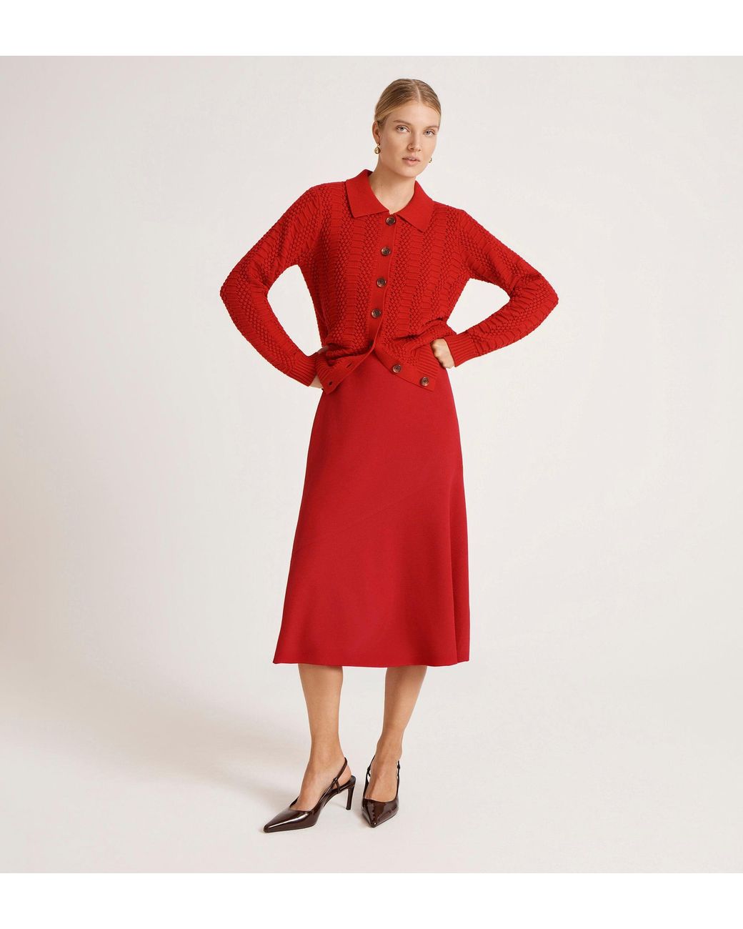 Finery London Red Gracie Rich Crepe Midi Skirt