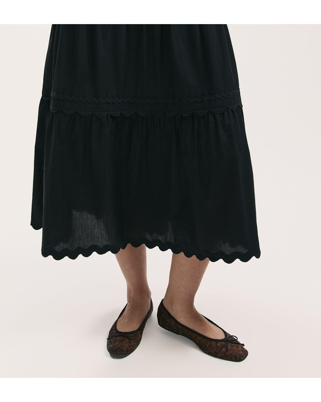 Finery London Black Paula Cotton Ric Rac Trim Midi Skirt