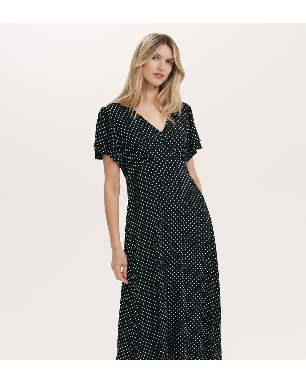 Finery London Black Saskia Polka Dot Midi Tea Dress