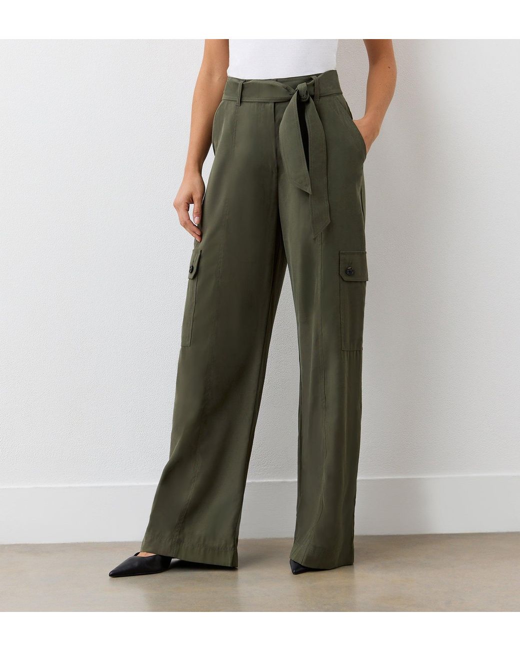 Finery London Green Maxine Wide Leg Trousers