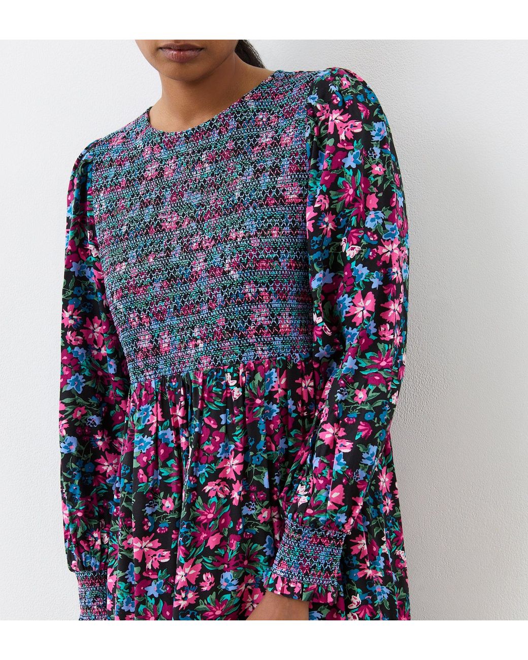 Finery London Blue Isha Floral Midi Dress
