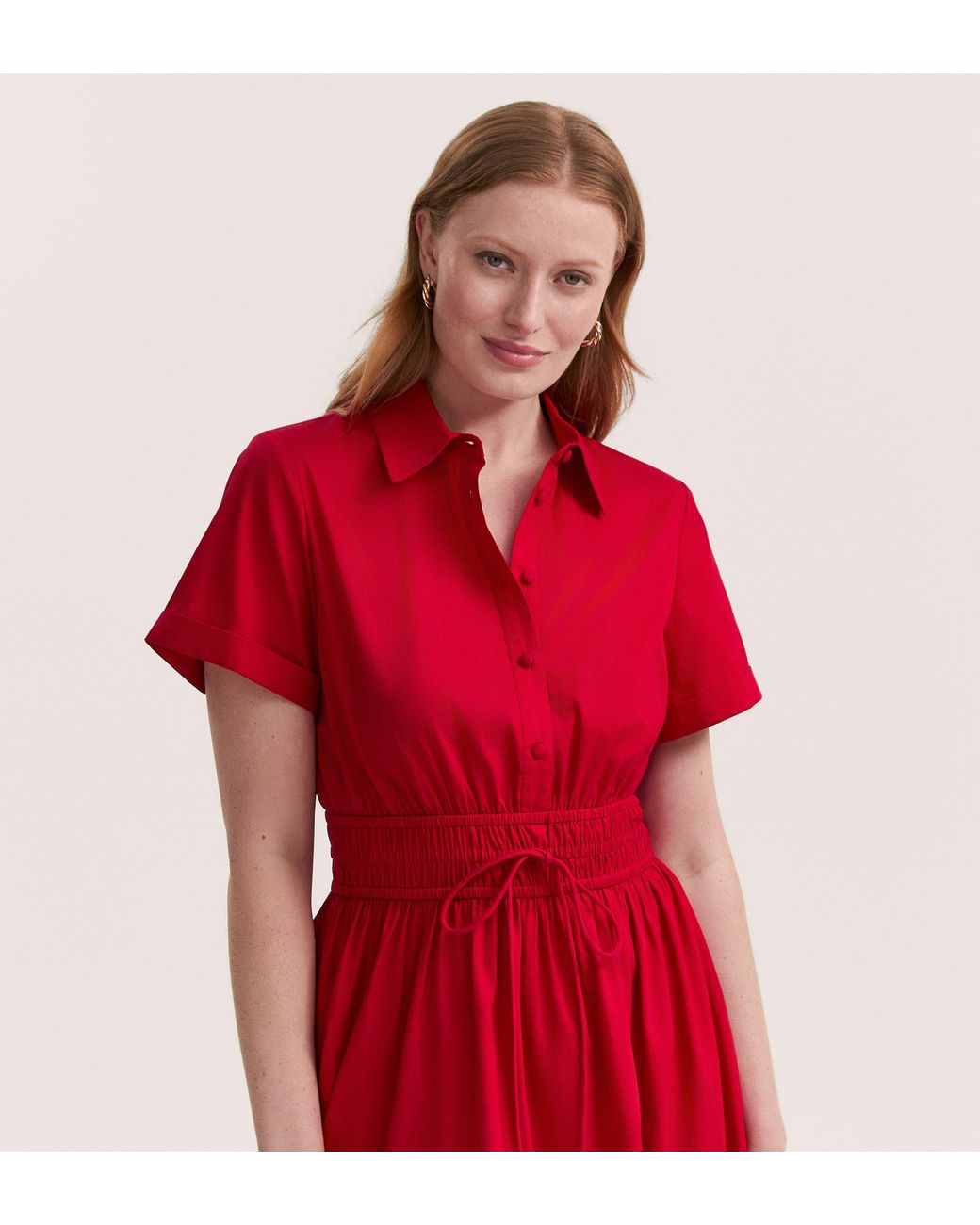 Finery London Red Penny Cotton Midi Shirt Dress