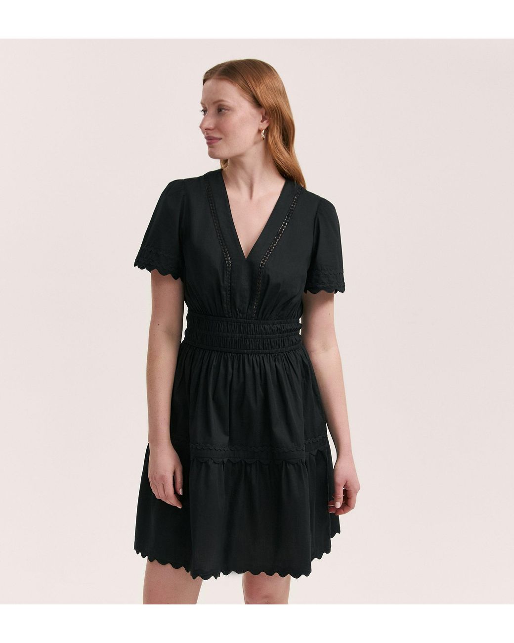 Finery London Black Reece Ric Rac Trim Cotton Short Dress