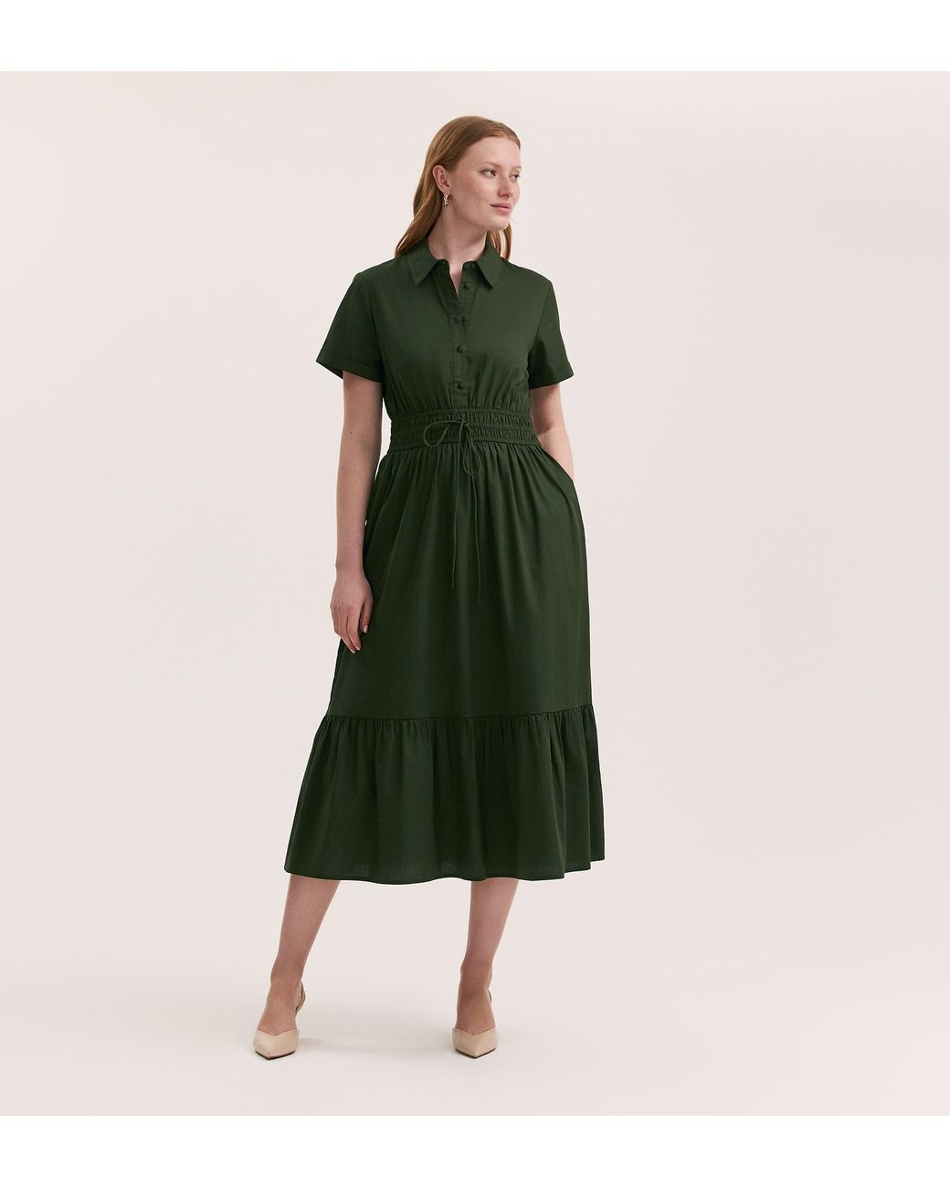 Finery London Green Penny Cotton Midi Shirt Dress