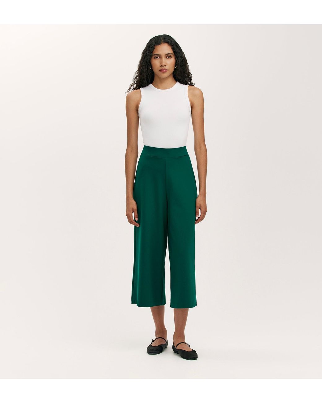 Finery London Green Miribel Ponte Jersey Wide Leg Trousers
