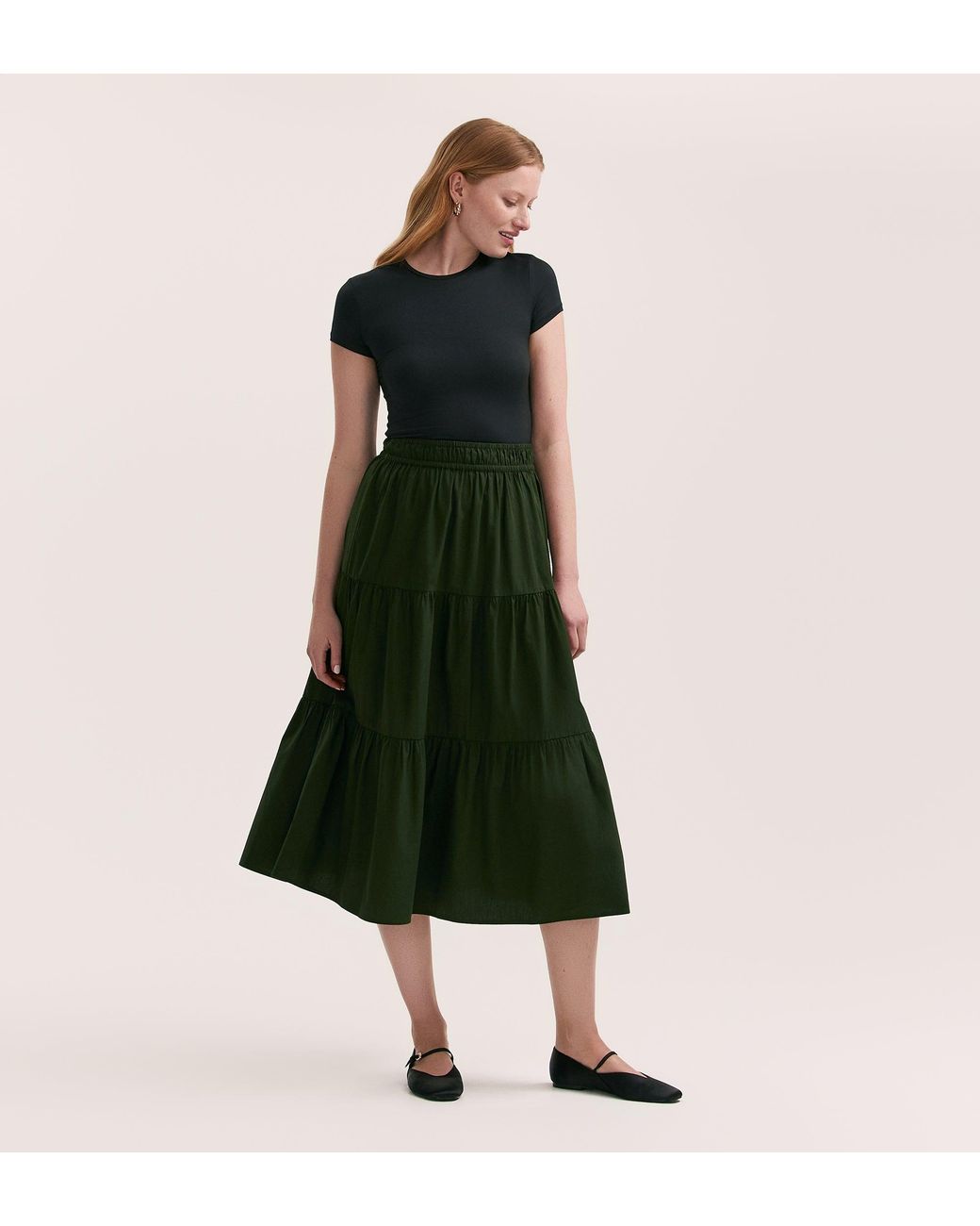 Finery London Green Harleen Cotton Midi Skirt