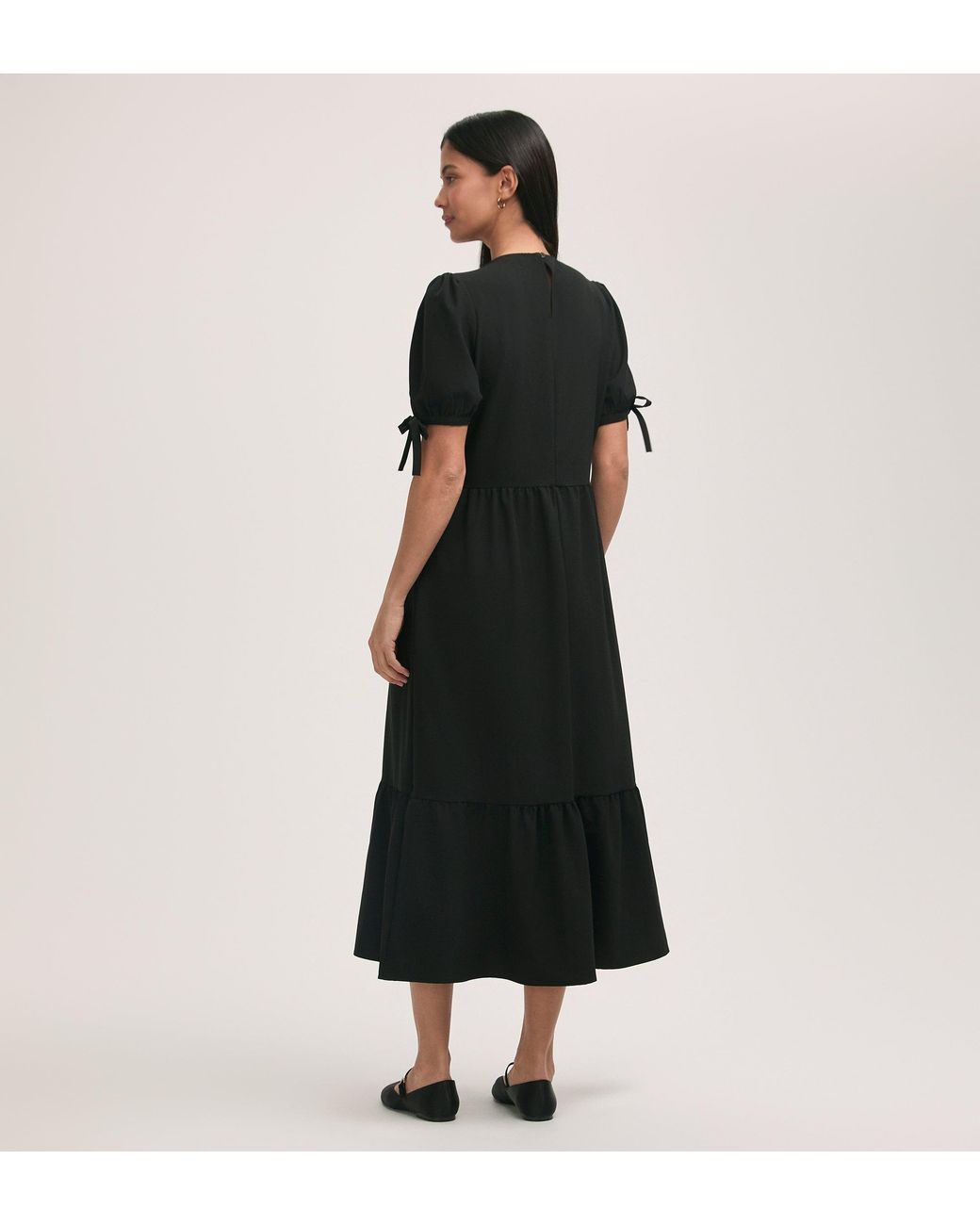 Finery London Black Demi Crepe Tiered Midi Dress