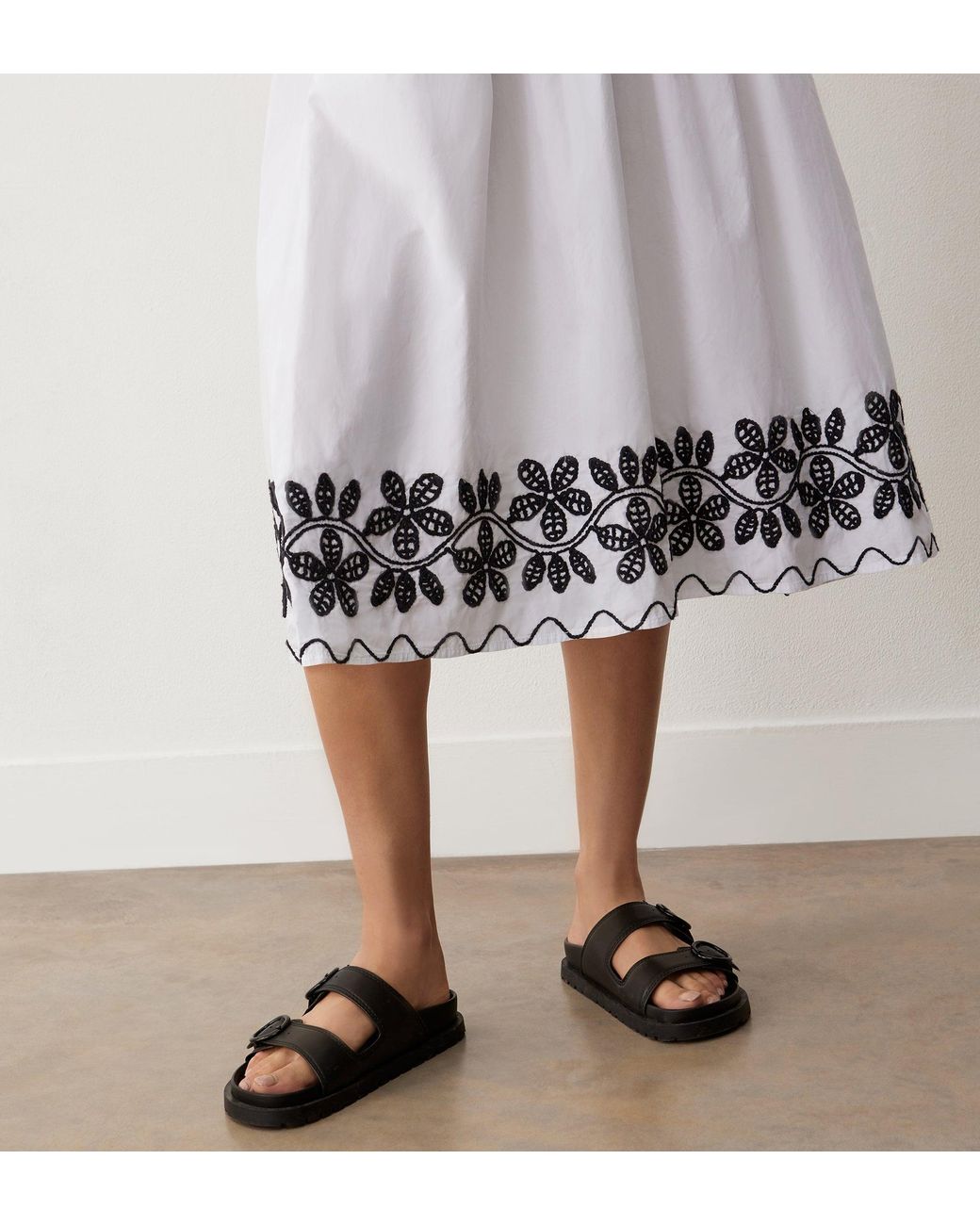 Finery London White Yolanda Cotton Embroidered Midi Skirt