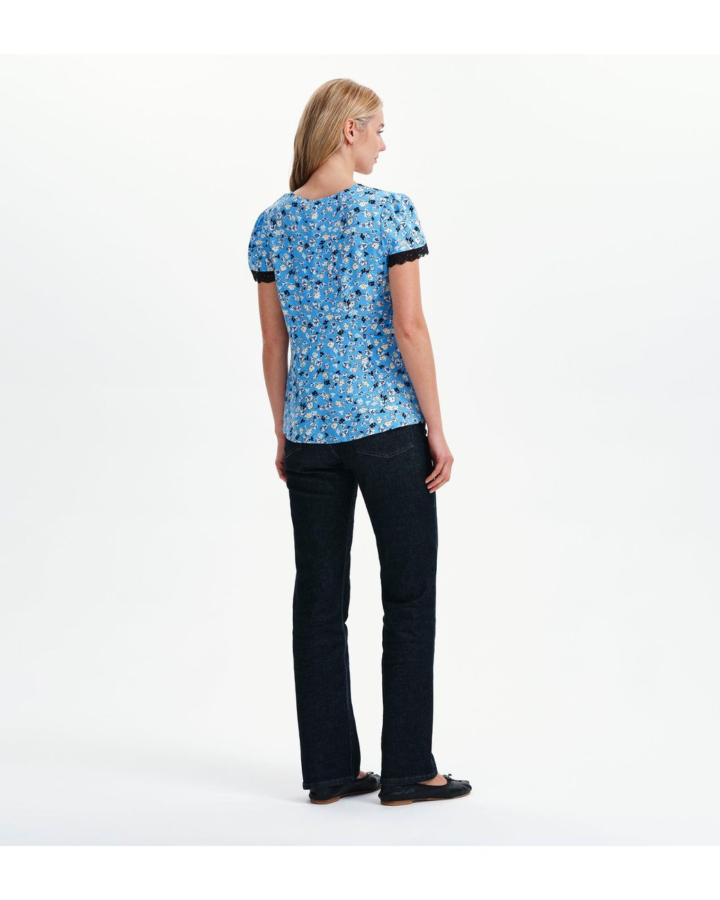 Finery London Blue Lacie Lace Trim V-Neck Empire Waist Top