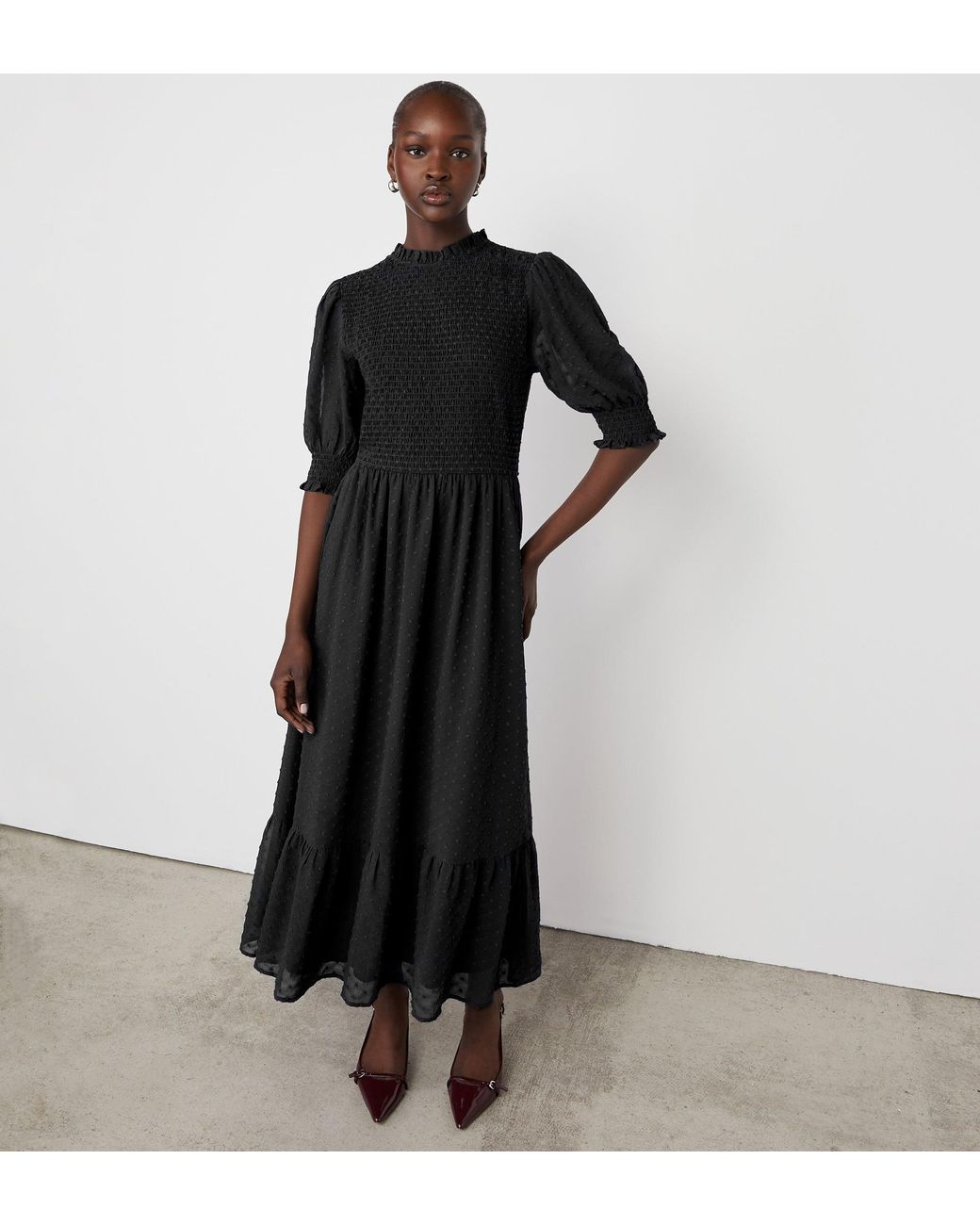 Finery London Black Amelia Georgette Midi Dress