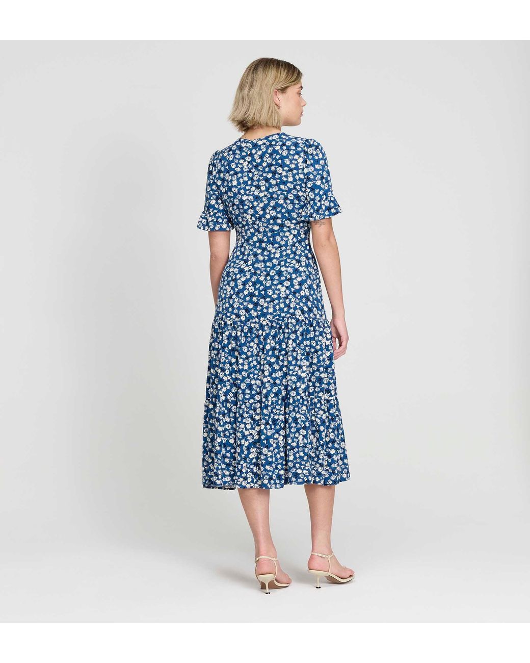 Finery London Blue Sinead Tiered Midi Dress