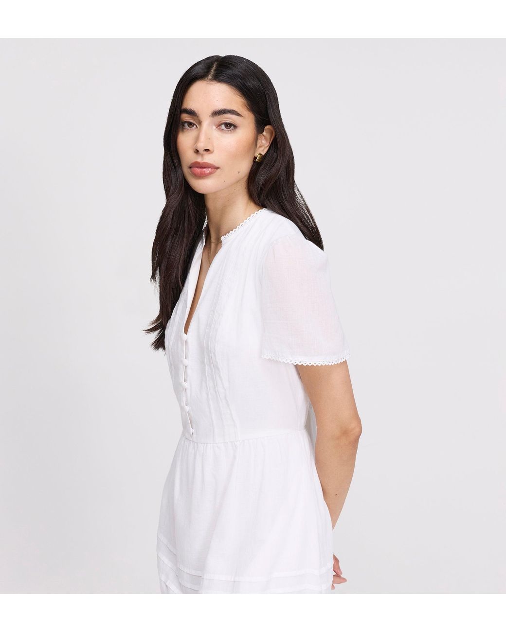 Finery London White Dakota Cotton Lace Tiered Short Dress