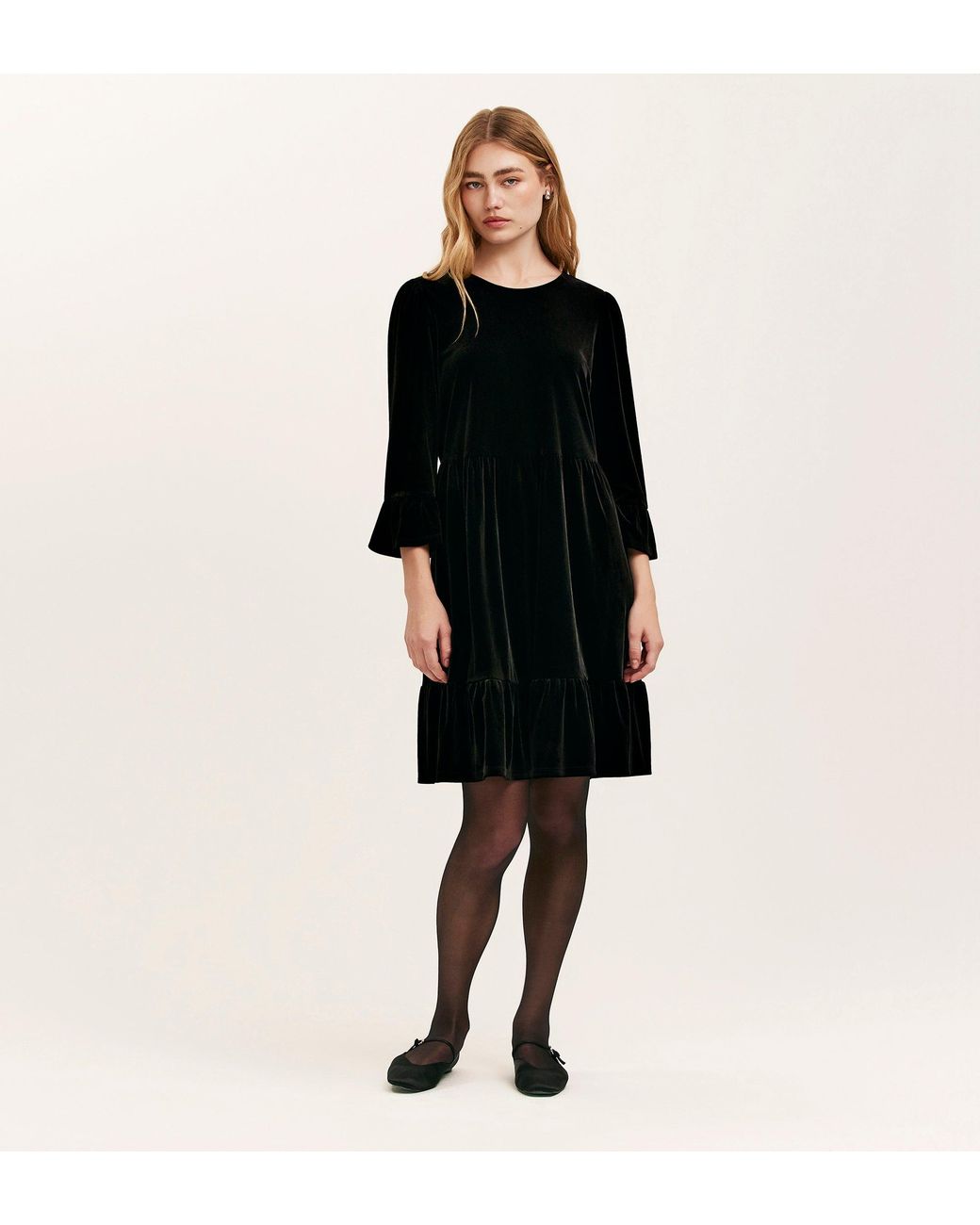 Finery London Black Camie Velvet Short Tiered Dress