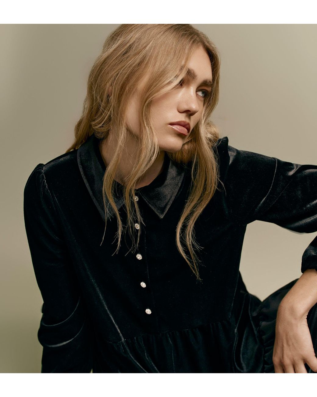 Finery London Black Rosanna Velvet Short Dress