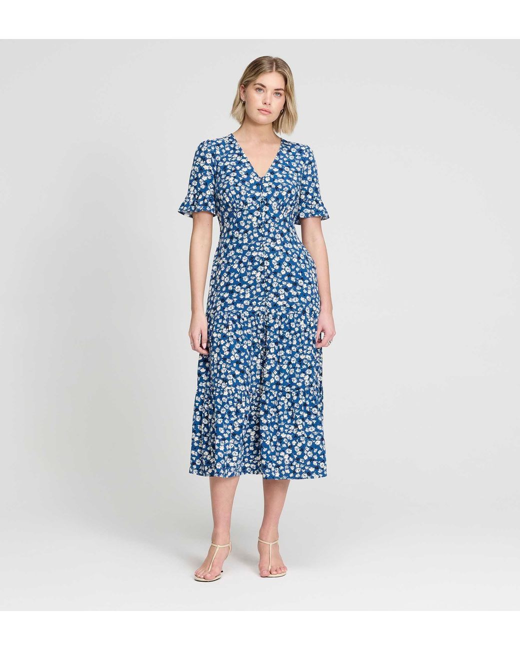 Finery London Blue Sinead Tiered Midi Dress