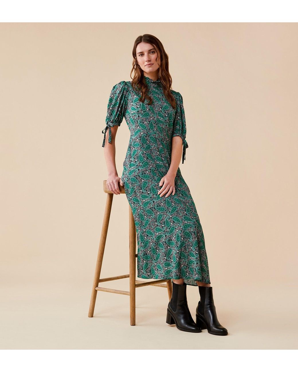 Finery London Green Genia Midi Viscose Dress