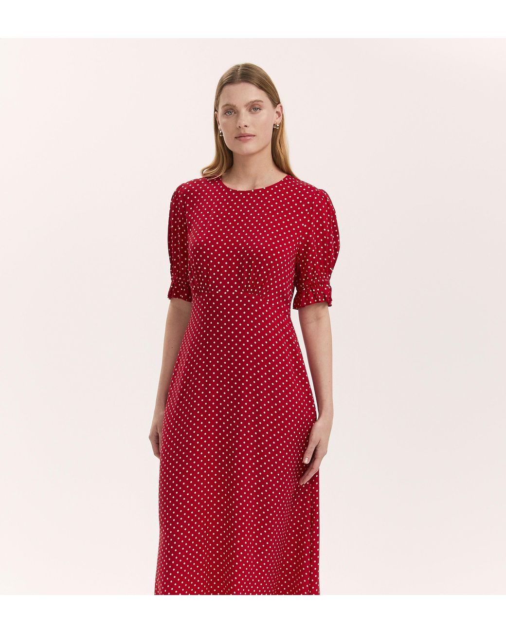 Finery London Red Mela Polka Dot Midi Tea Dress
