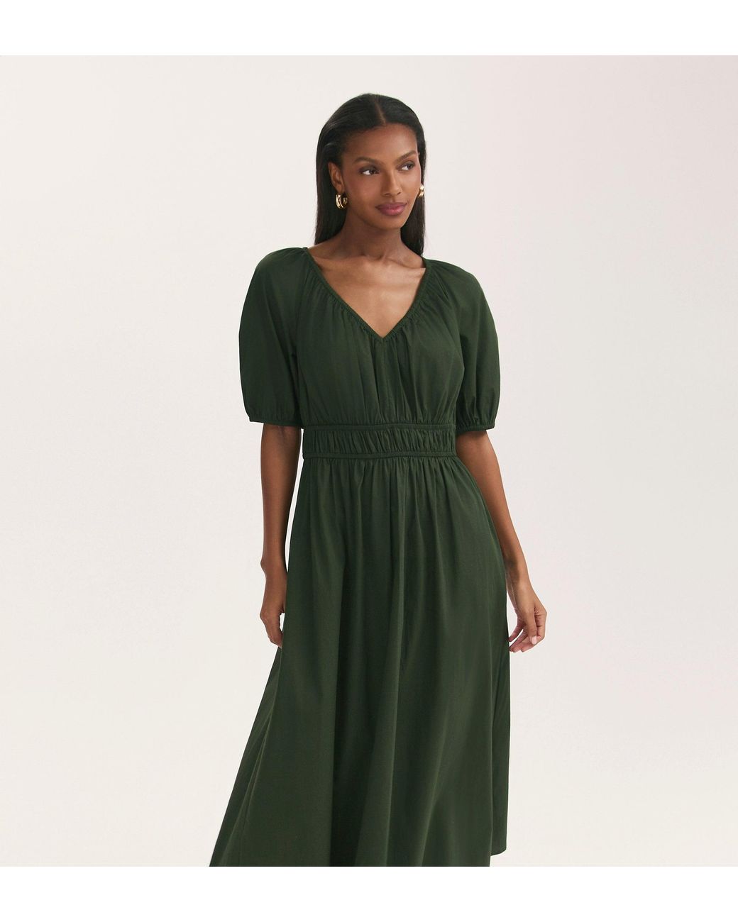 Finery London Green Piper Cotton Midi Smock Dress