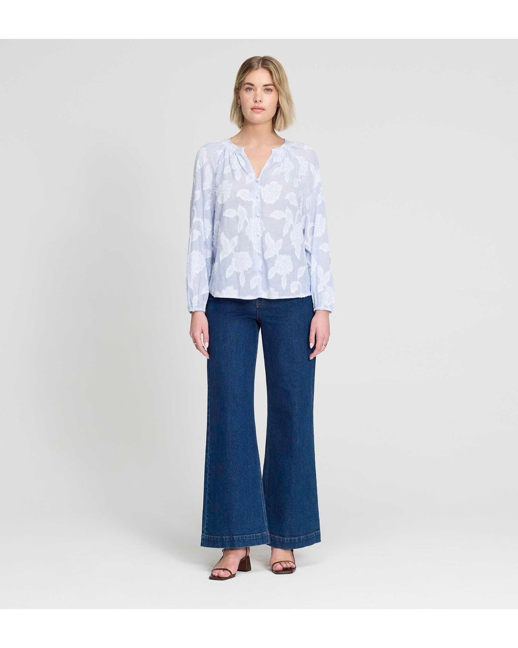 Finery London White Ivie Jacquard Stripe Button-Through Blouse