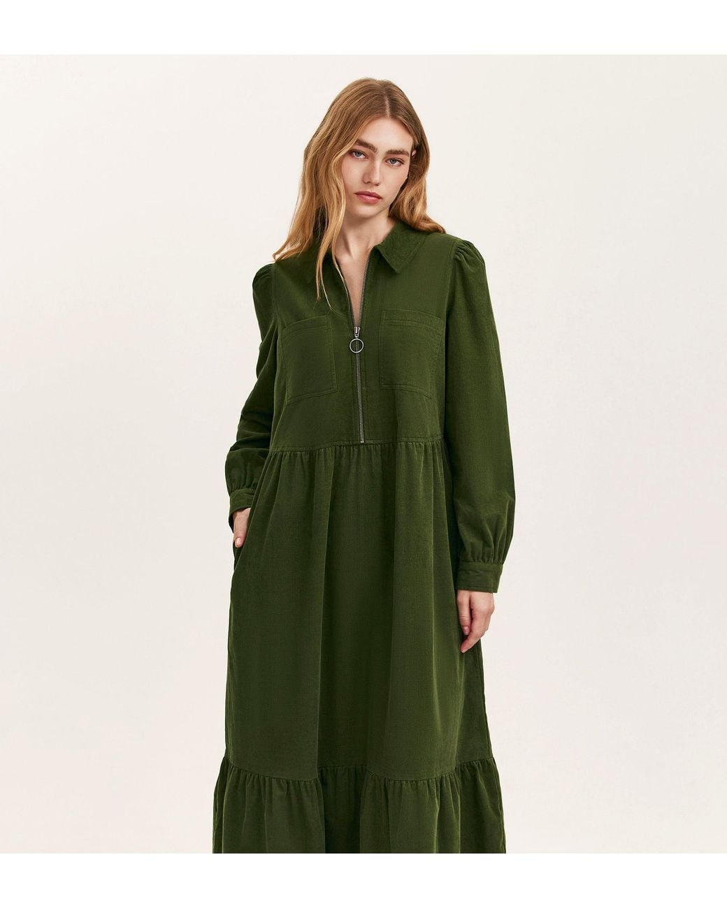 Finery London Green Callie Corduroy Midi Dress