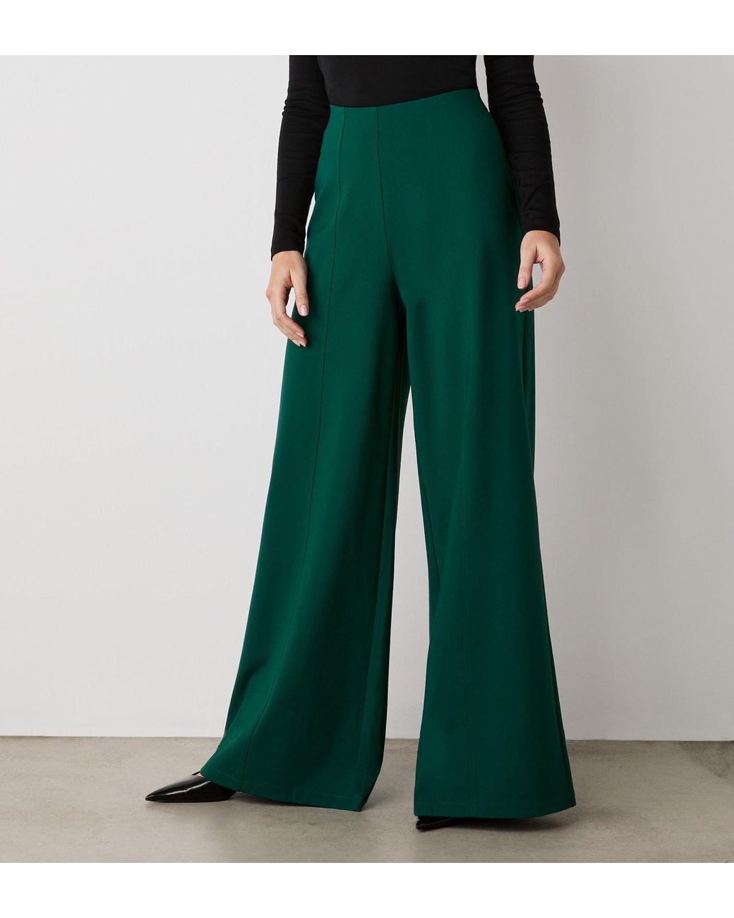 Finery London Green Matilda Ponte Jersey Wide Leg Trousers