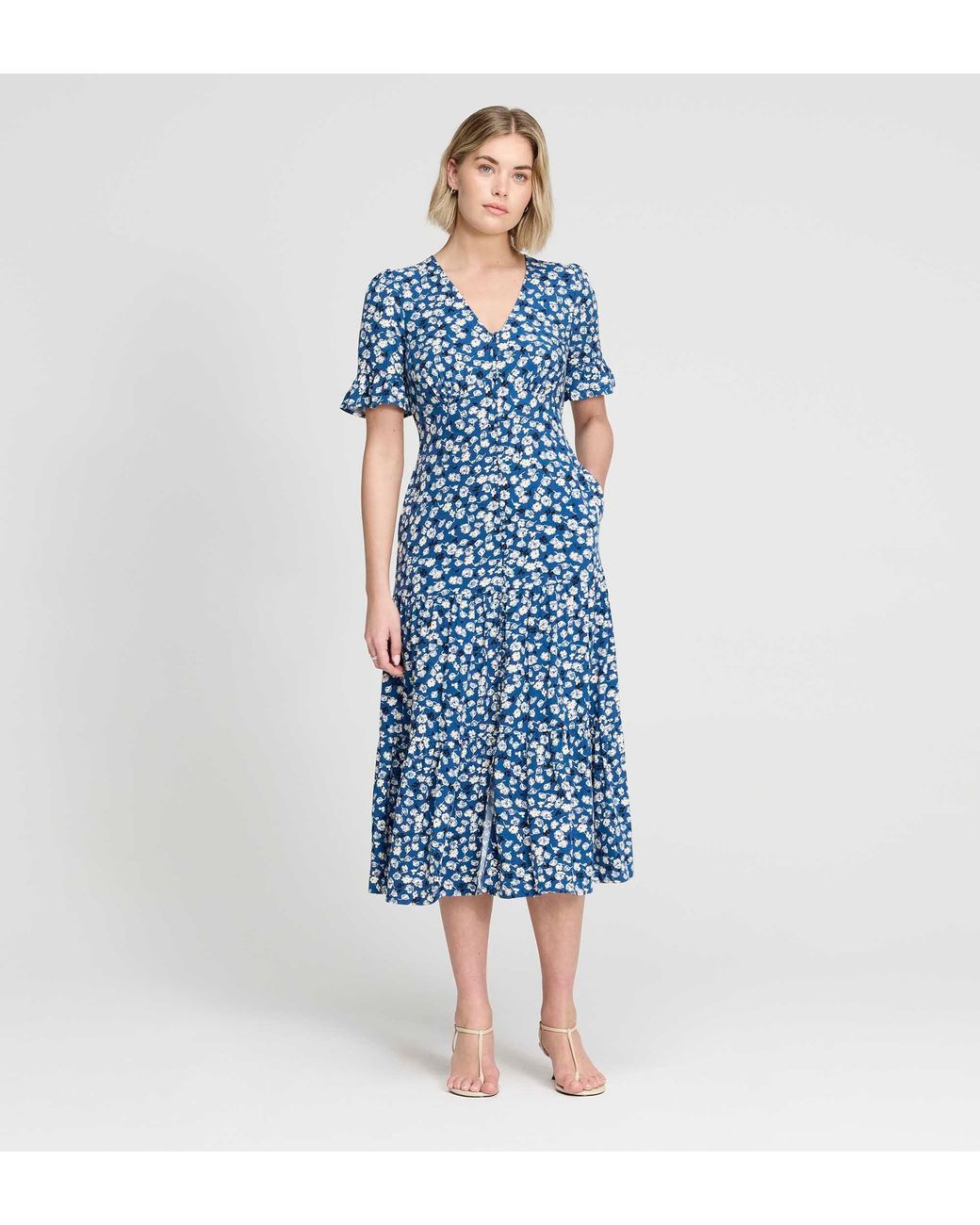 Finery London Blue Sinead Tiered Midi Dress