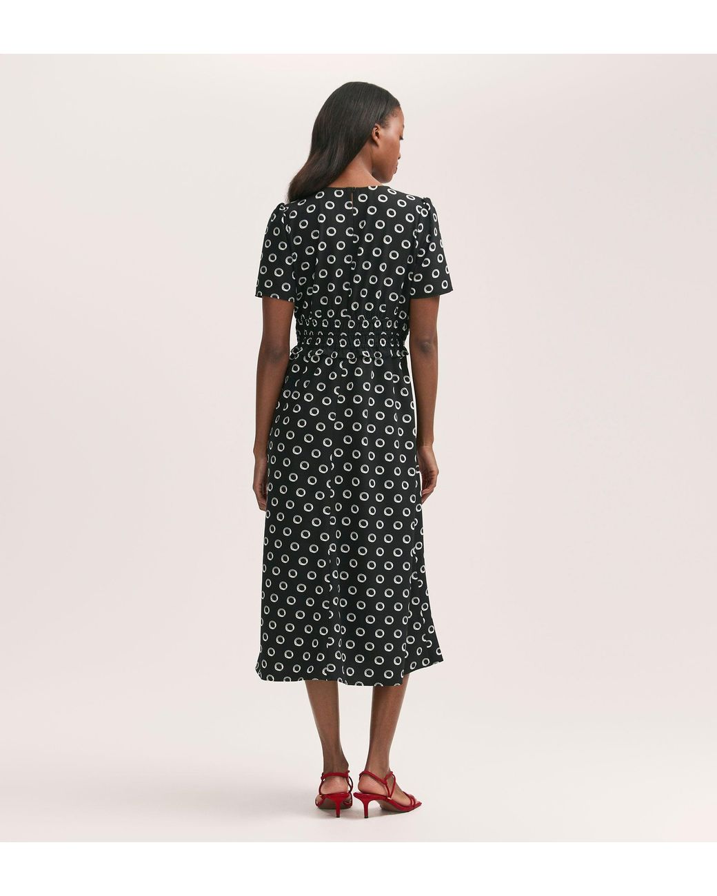 Finery London Black Irini Polka Dot Crepe Midi Dress