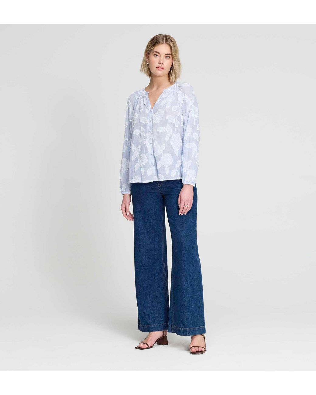 Finery London White Ivie Jacquard Stripe Button-Through Blouse