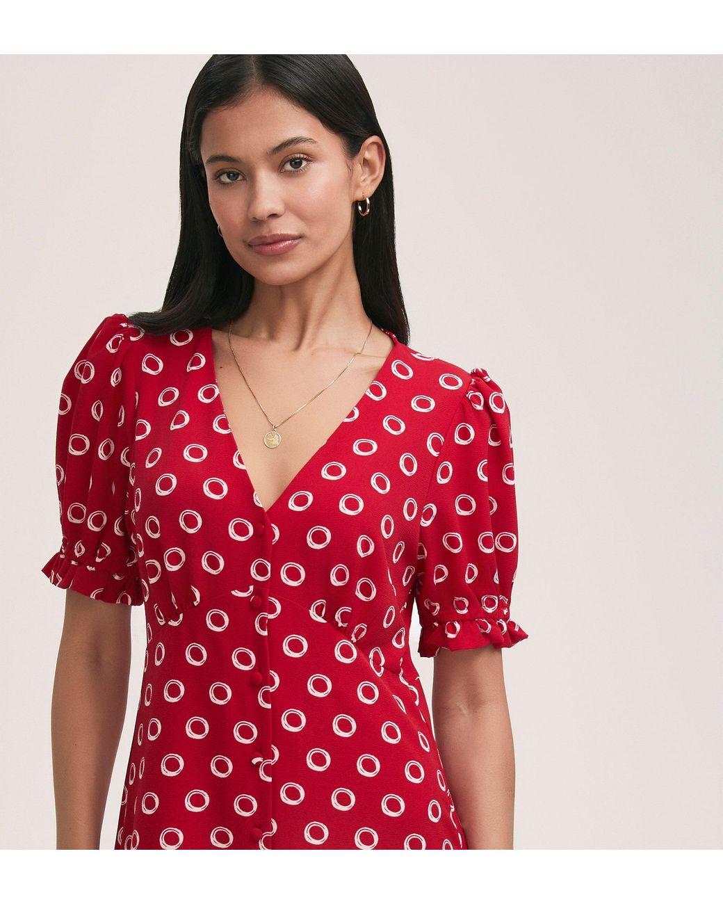 Finery London Red Alia Polka Dot Crepe Midi Dress