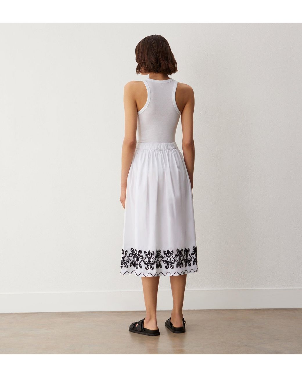 Finery London White Yolanda Cotton Embroidered Midi Skirt
