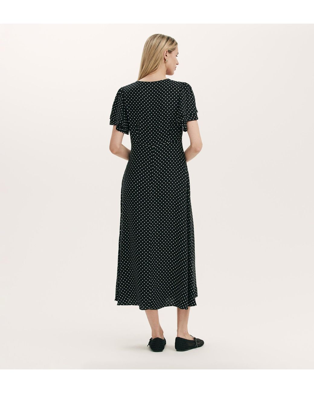 Finery London Black Saskia Polka Dot Midi Tea Dress