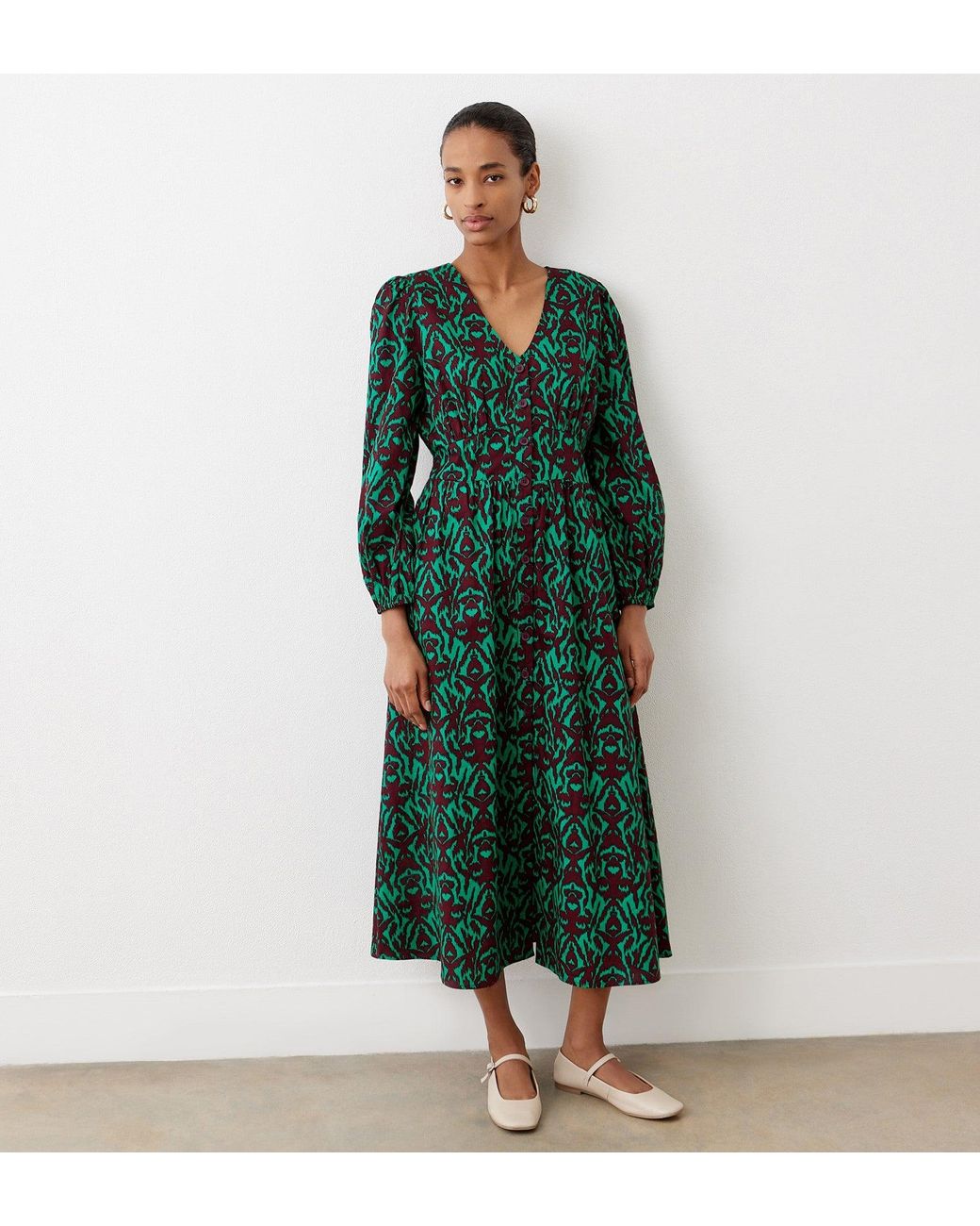 Finery London Green Eliah Cotton Midi Dress